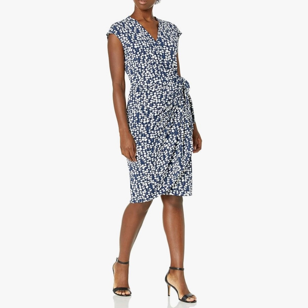 Elegant Navy and White Wrap Dress